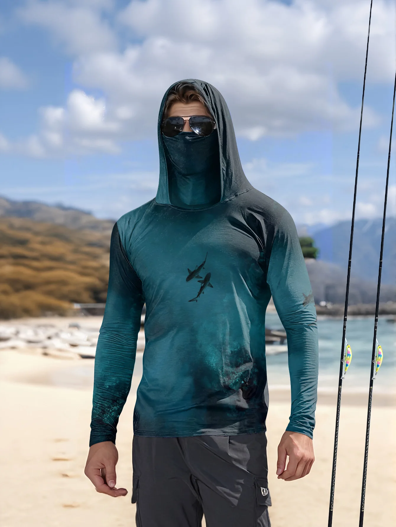 UPF50+ Men Fishing Hoodie With - Fishing Mask Sun Protection recension och pris